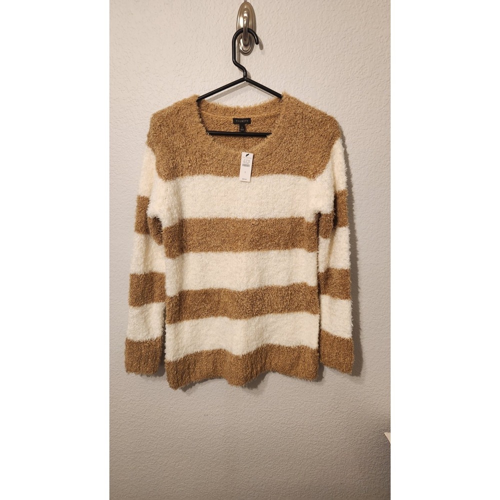 Talbots NWT Pullovers Ultra Plush Stripe Sweater Small tan and ivory 11% wool
